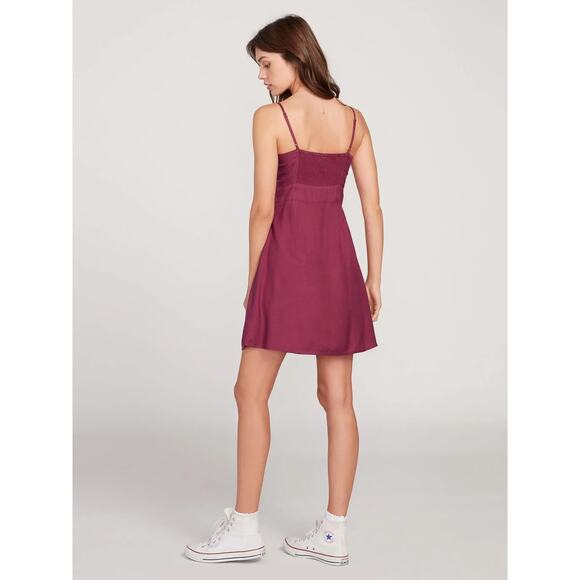 NWT Volcom No She Didn’t Dress Bow Front Cutout A-Line Mini Casual Plum Size S - Picture 3 of 9